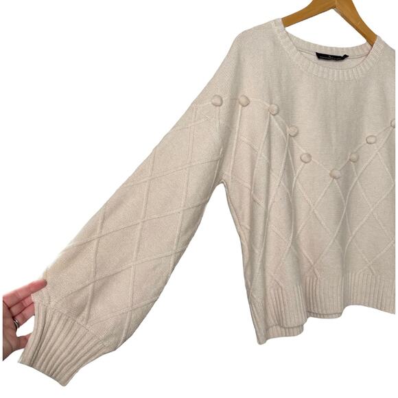 Tuckernuck Pomander Place Pam Pom Pom Argyle Sweater in Cream, Size Large - Picture 6 of 11